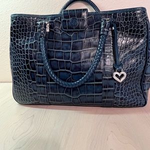 Brighton Blue Crocodile Leather Satchel Crossbody Handbag Purse